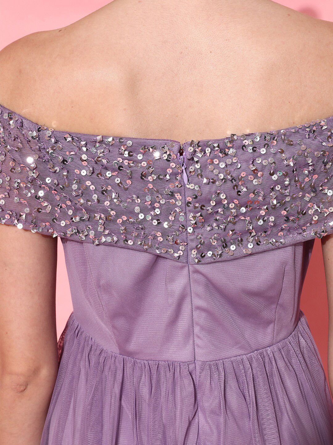 STREET 9 Women Lavender Solid Midi Dress