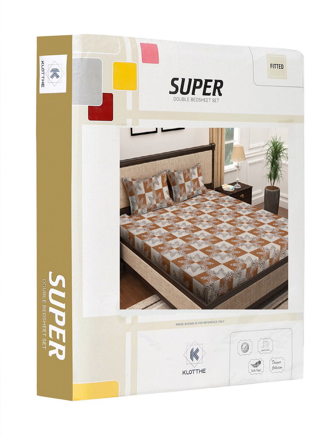 KLOTTHE Motif Etnik Coklat Kapas 400 TC Dilengkapi Cadar Katil Super King Superfine dengan 2 Sarung Bantal-106 x 106 inci