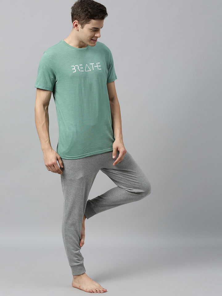 HRX by Hrithik Roshan Men Green Printed Bio-Wash Yoga Pure Cotton T-shirt