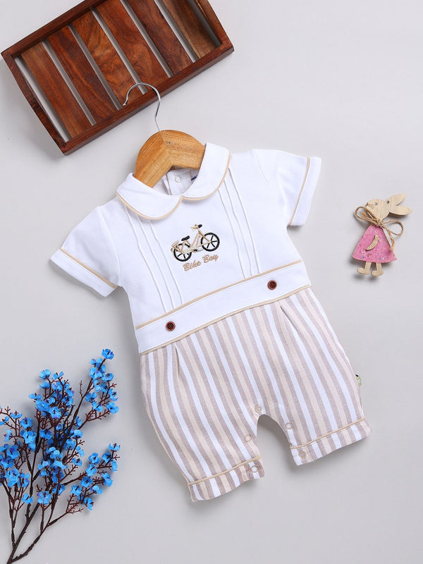 Moms Love Infant Girls Striped Cotton Rompers with Applique Detail