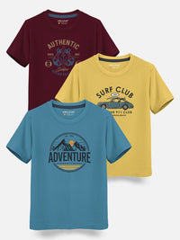 HELLCAT Boys Pack Of 3 Printed Cotton T-shirt