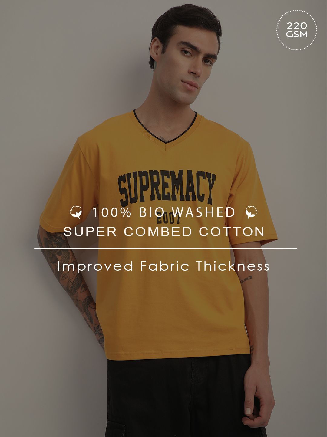 DILLINGER Men Short Sleeve Oversized V-Neck Printed Tshirt