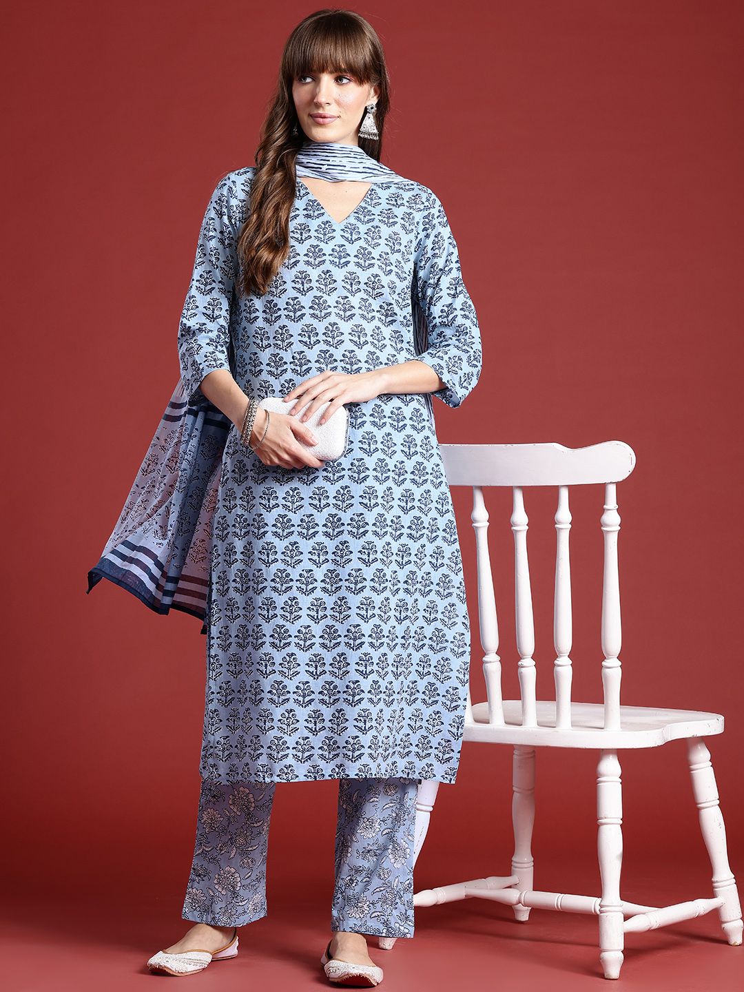 Anouk Printed Pure Cotton Kurta with Trousers & Dupatta
