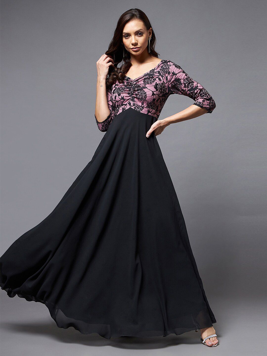 Miss Chase Black & Lavender Floral Maxi Dress