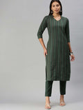 KALINI Mandarin Collar Woven Design Kurta with Trousers