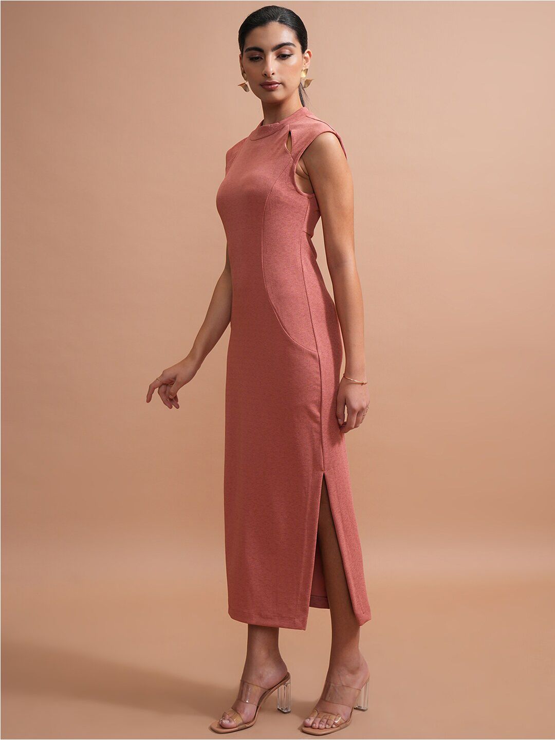 Tokyo Talkies Rose High Neck Sheath Midi Dress