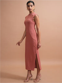 Tokyo Talkies Rose High Neck Sheath Midi Dress