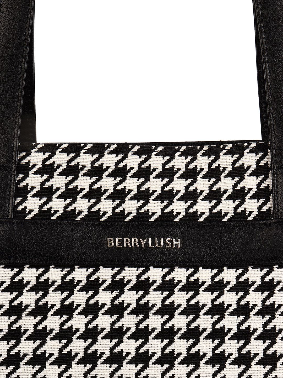 Berrylush Black Self Design Shopper Tote Bag