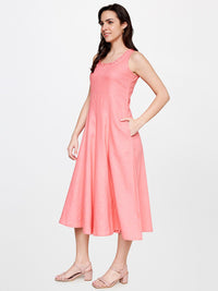 AND Round Neck Tie Up Linen A-Line Midi Dress