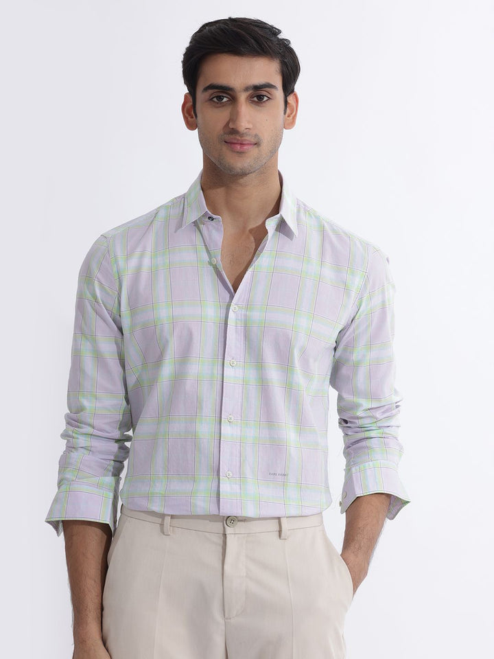 RARE RABBIT Men Lavender Custom Slim Fit Checked Casual Shirt