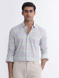 RARE RABBIT Men Lavender Custom Slim Fit Checked Casual Shirt