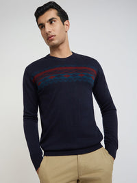 Raymond Men Navy Blue Printed Pullover