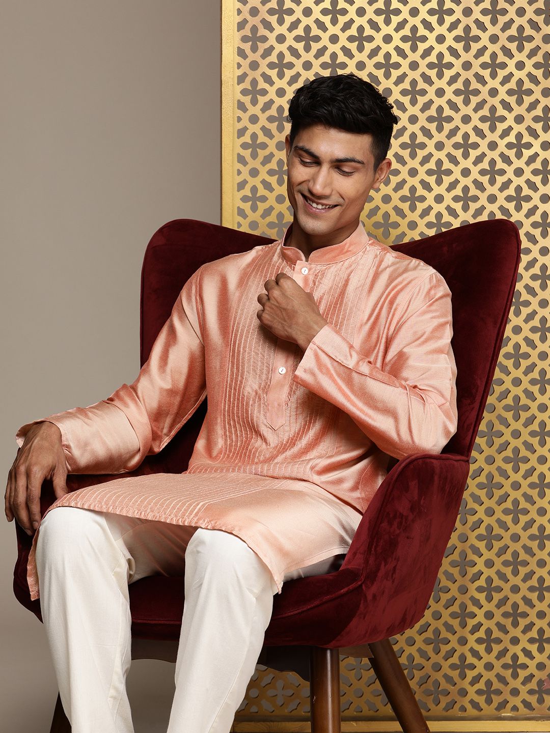 House of Pataudi Striped Thread Work Jashn Kurta