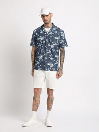 THE BEAR HOUSE Floral Printed Cuban Collar Pure Cotton Casual Shirt