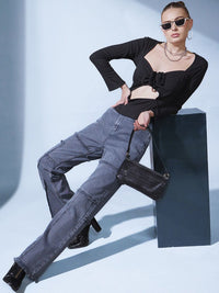 STREET 9 Women Grey Smart Straight Fit High-Rise Highly Distressed Light Fade Jeans