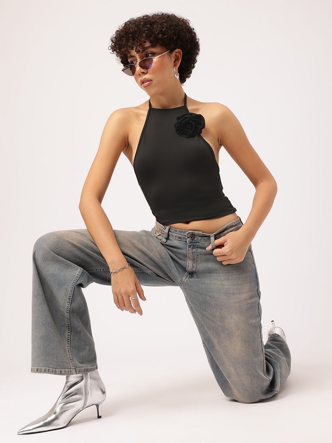 DressBerry Rose Rhapsody Halter Neck Fitted Top