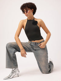 DressBerry Rose Rhapsody Halter Neck Fitted Top