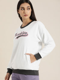 DILLINGER Women White Printed Oversized Sweatshirt