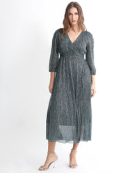 RAREISM Self Design Cuffed Sleeves Fit & Flare Midi Dress