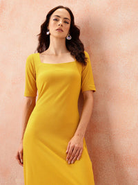 all about you Ribbed Square Neck Midi Slip Sheath Dress