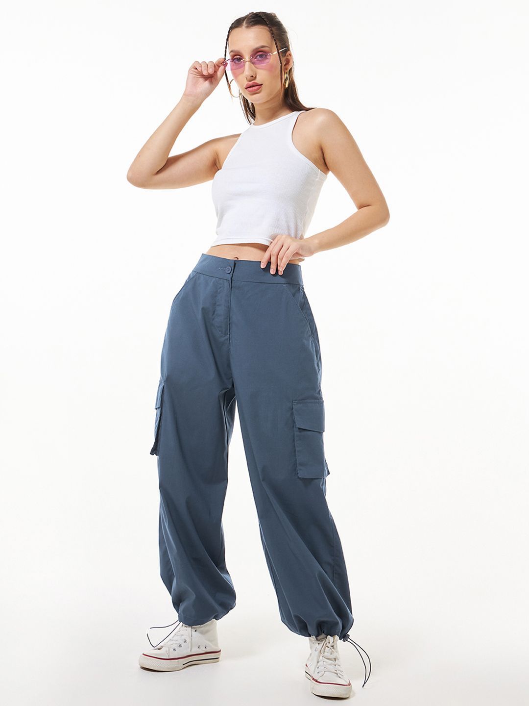Bewakoof Women Cotton Oversized Mid-rise Cargos Trousers