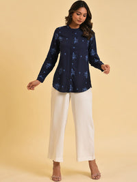 W Blue Ethnic Motifs Printed Casual Shirt