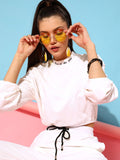 STREET 9 Women Alluring White Cotton Solid Sweatshirt