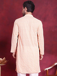 Jompers Geometric Embroidered Chikankari Band Collar Long Sleeve Collar Cotton Kurta