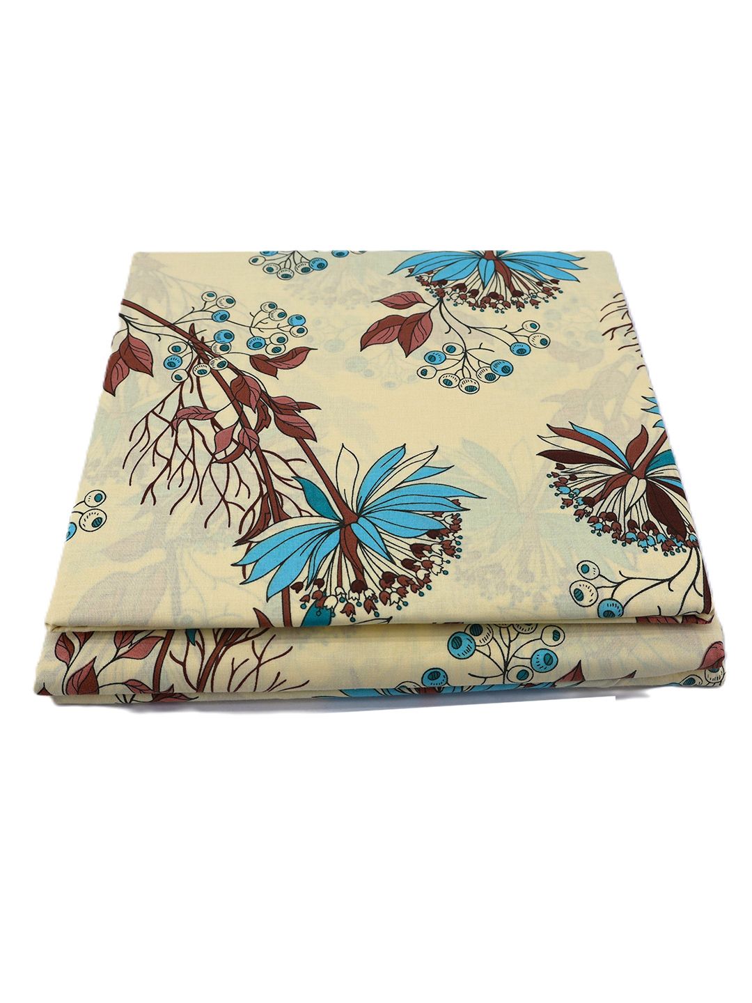 BOMBAY DYEING Cream-Coloured Floral Cotton 140 TC Double Queen Bedsheet Set-2.28 m X 2.54 m