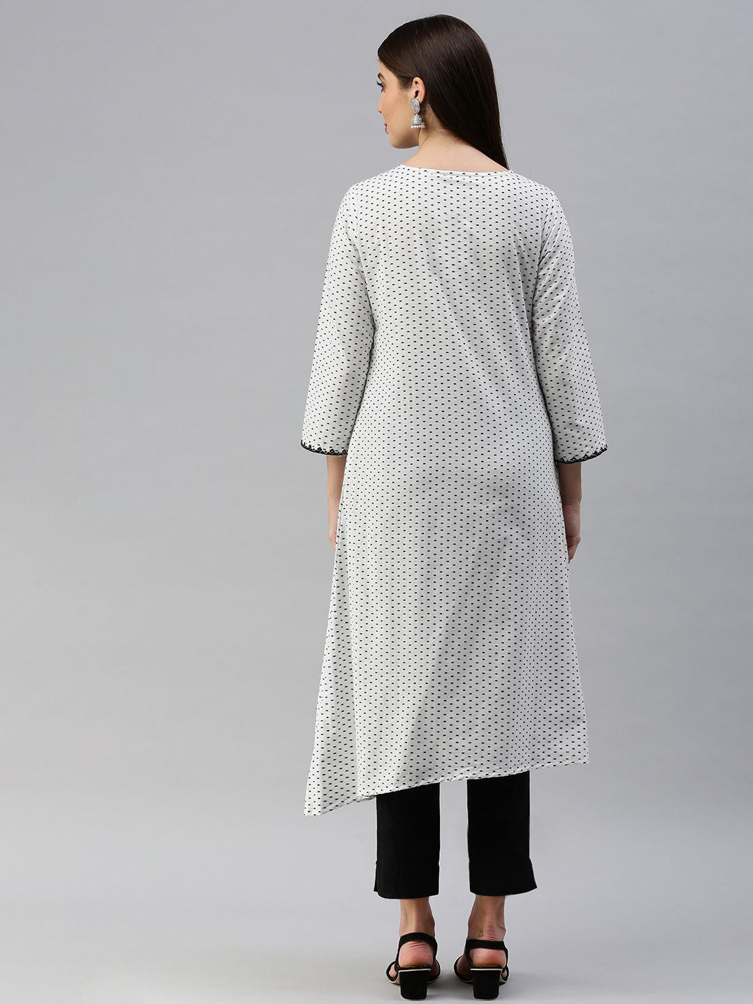 Global Desi Women White & Black Ethnic Motifs Printed Kurta