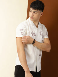 Thomas Scott Premium Conversational Printed Cuban Collar Cotton Casual Shirt