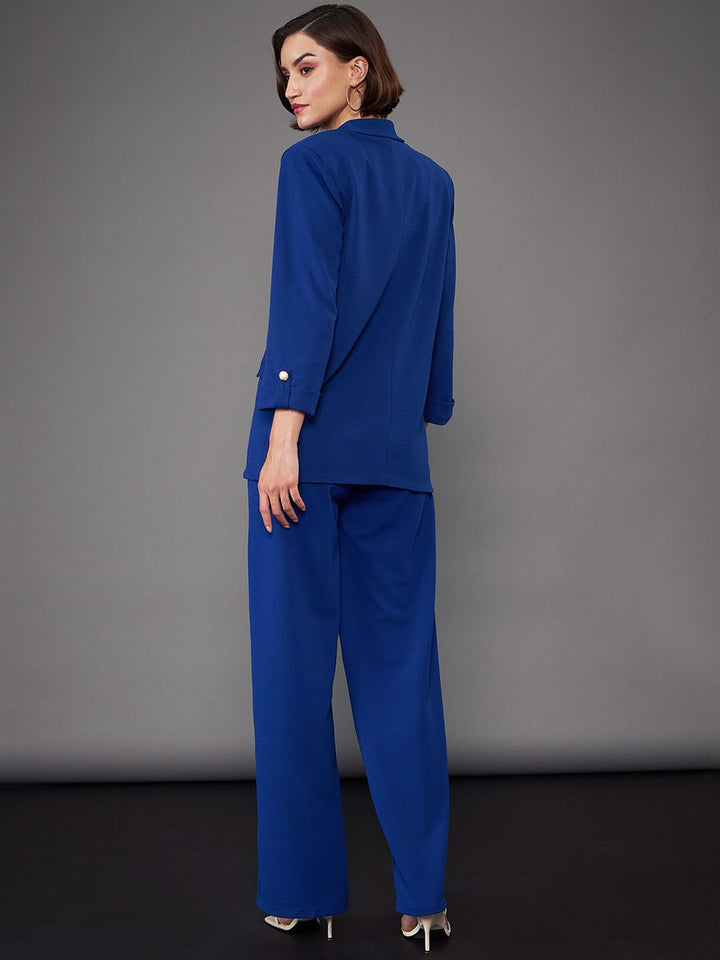 SASSAFRAS worklyf Royal Blue Front Button Blazer With Trousers