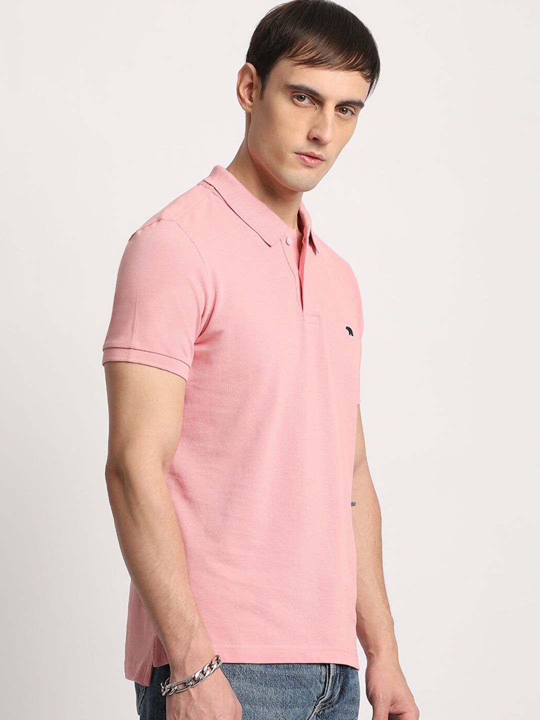 THE BEAR HOUSE Men Solid Slim Fit Cotton Polo Collar T-Shirt