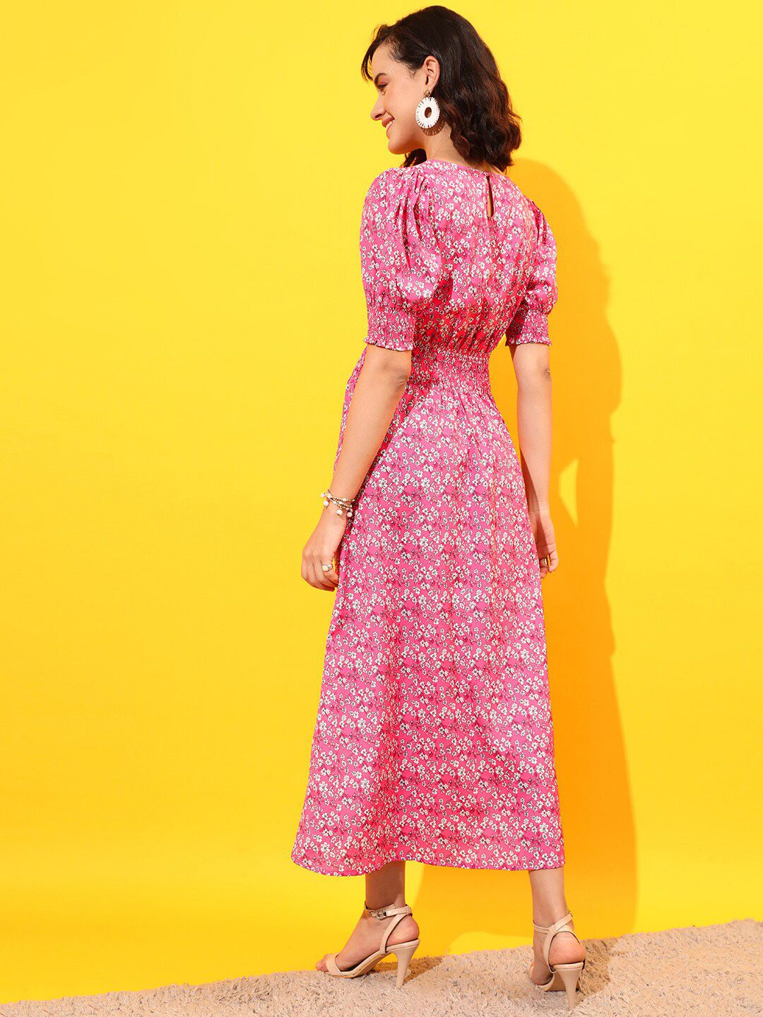 STREET 9 Floral Printed Puff Sleeves A-Line Dress