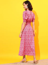 STREET 9 Floral Printed Puff Sleeves A-Line Dress