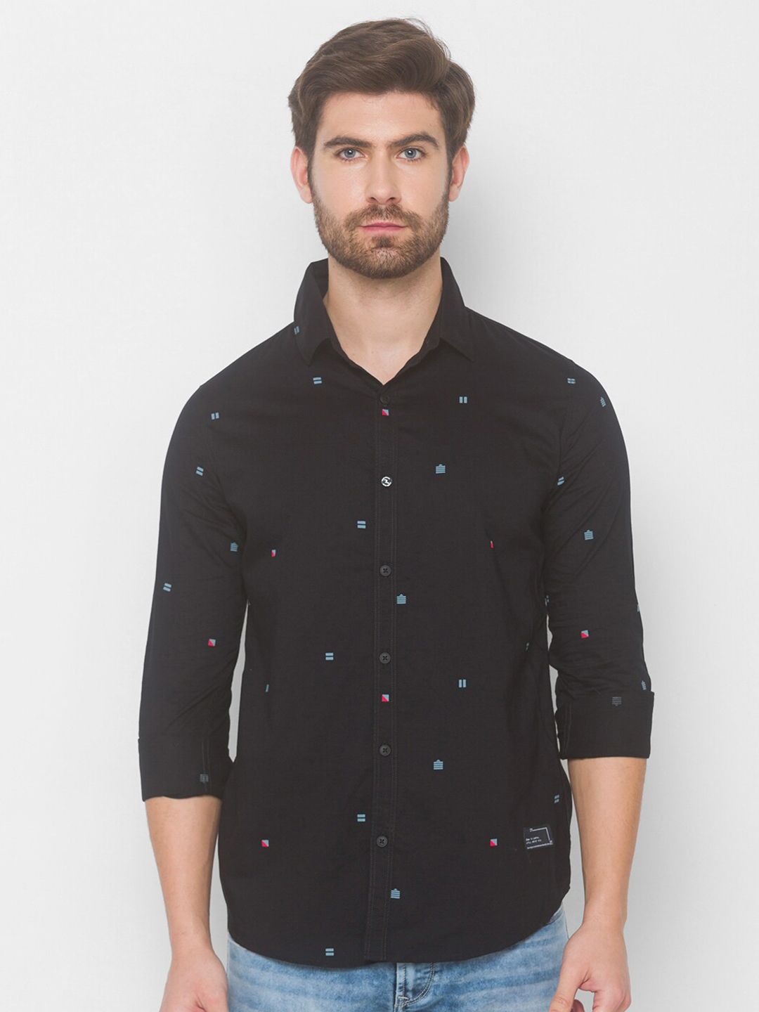SPYKAR Men Black Printed Casual Shirt