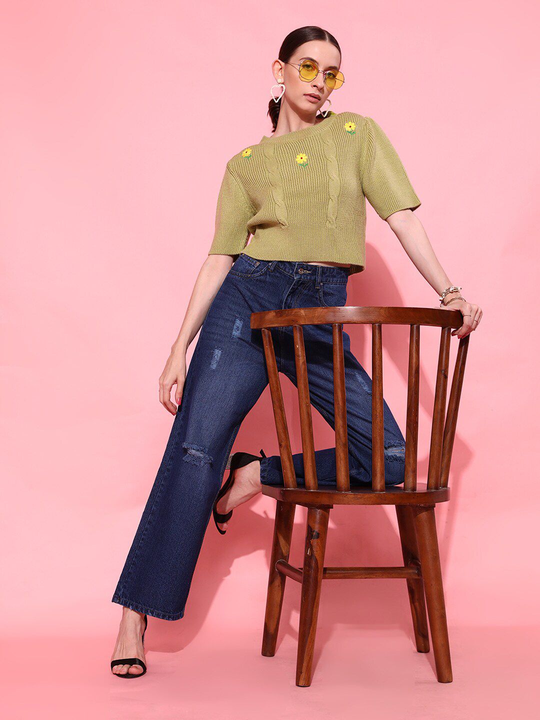 STREET 9 Women Green Floral Sweater