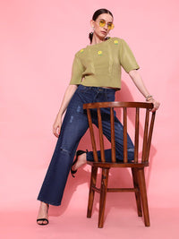 STREET 9 Women Green Floral Sweater