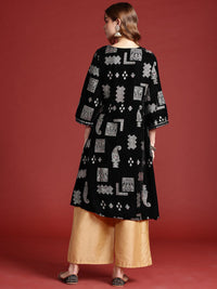 Anouk Women Tyohar Collection Ethnic Motifs Printed Thread Work Velvet Finish A-Line Kurta