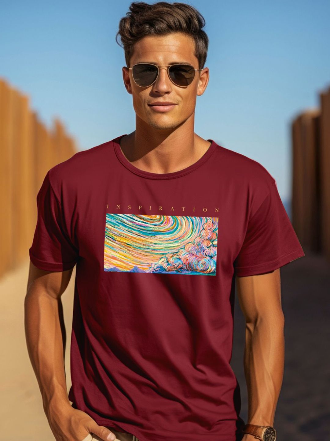 ADRO Typography Printed Round Neck Pure Cotton T-shirt