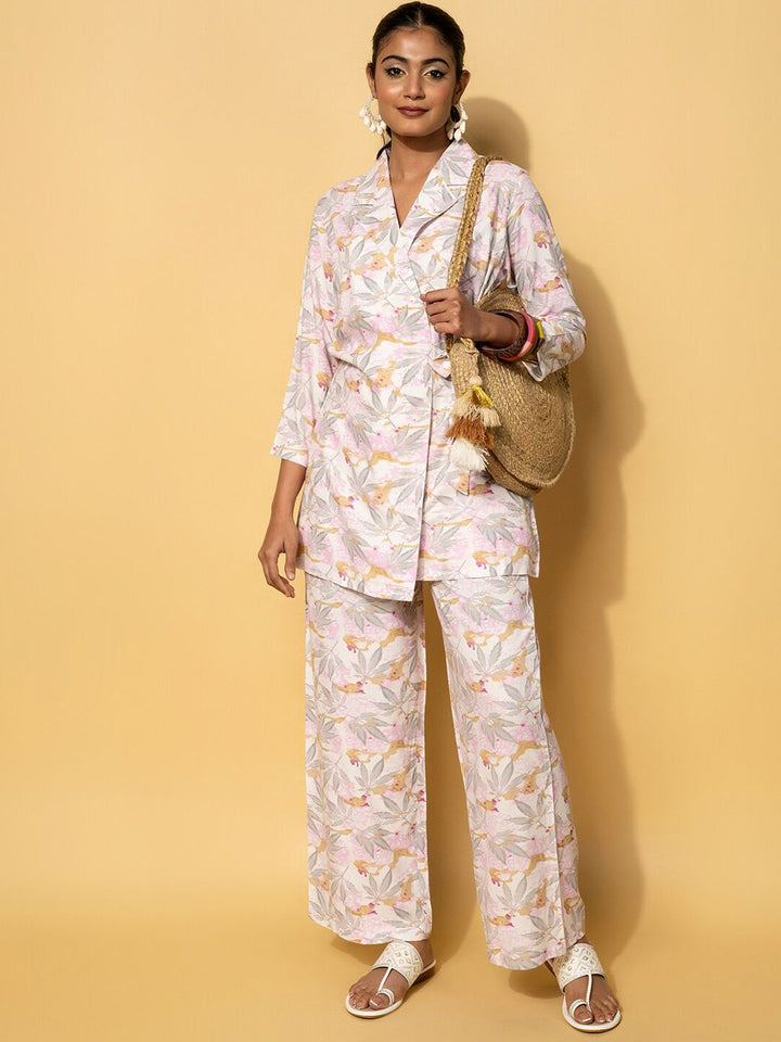 Libas Floral Printed Coat With Palazzo Co-Ords