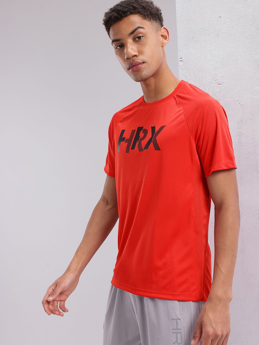 HRX by Hrithik Roshan Brand Logo Printed Raglan Sleeves Rapid-Dry Training T-shirt