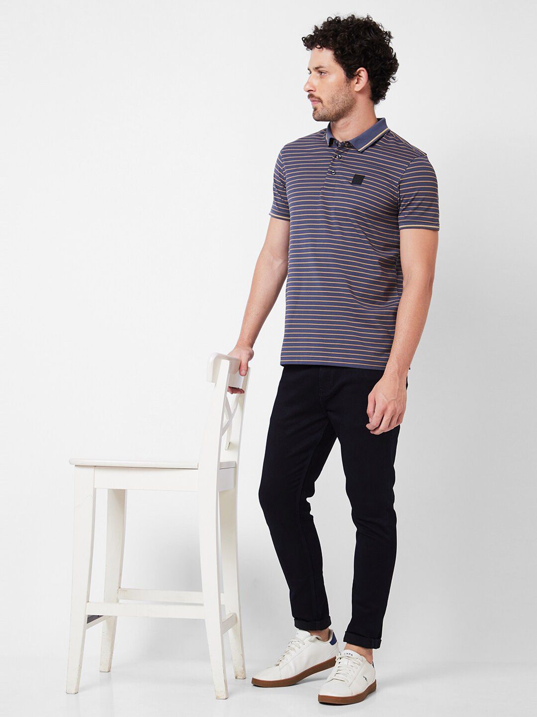 SPYKAR Striped Polo Collar Cotton Slim Fit T-shirt
