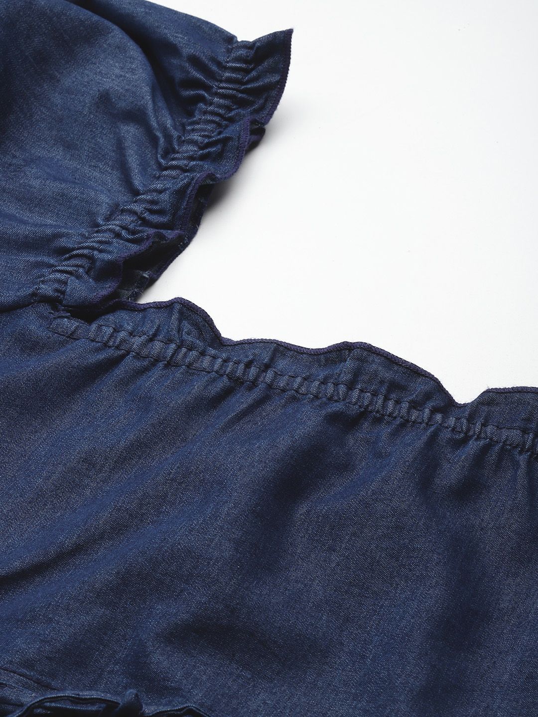 DressBerry Puff Sleeve Chambray Cinched Waist Top