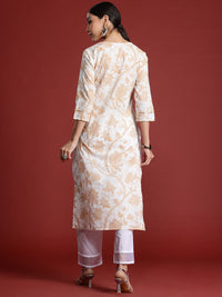 Indo Era Women Floral Printed Keyhole Neck Pure Cotton Kurta