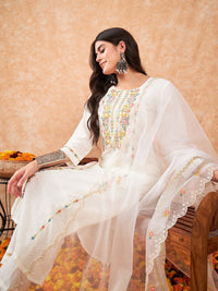 Indo Era Women Embroidered Thread Work Pure Cotton Kurta with Trousers & With Dupatta