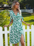DressBerry Floral Print Wrap Dress with Slit