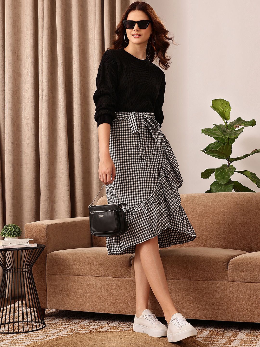 STREET 9 Black Cable Knit Self Design Acrylic Pullover Sweater