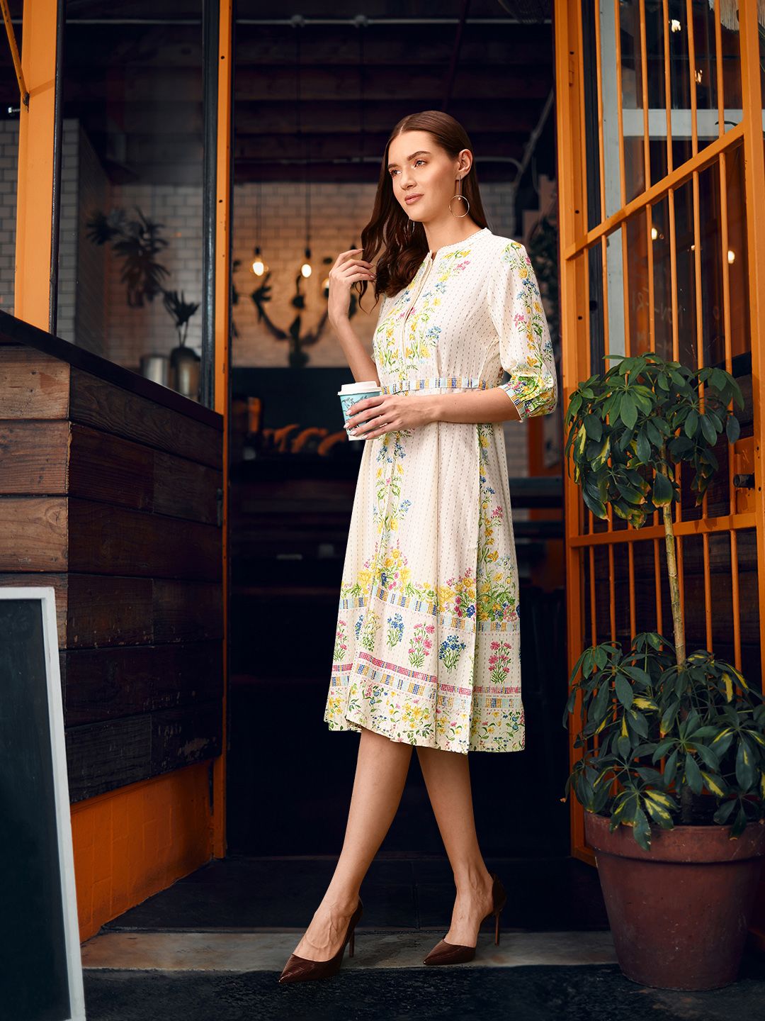 W Floral A-Line Midi Dress