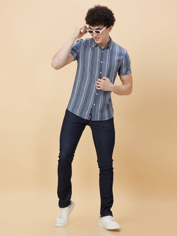 Being Human Slim Fit Striped Spread Collar Short Sleeves Casual Shirt